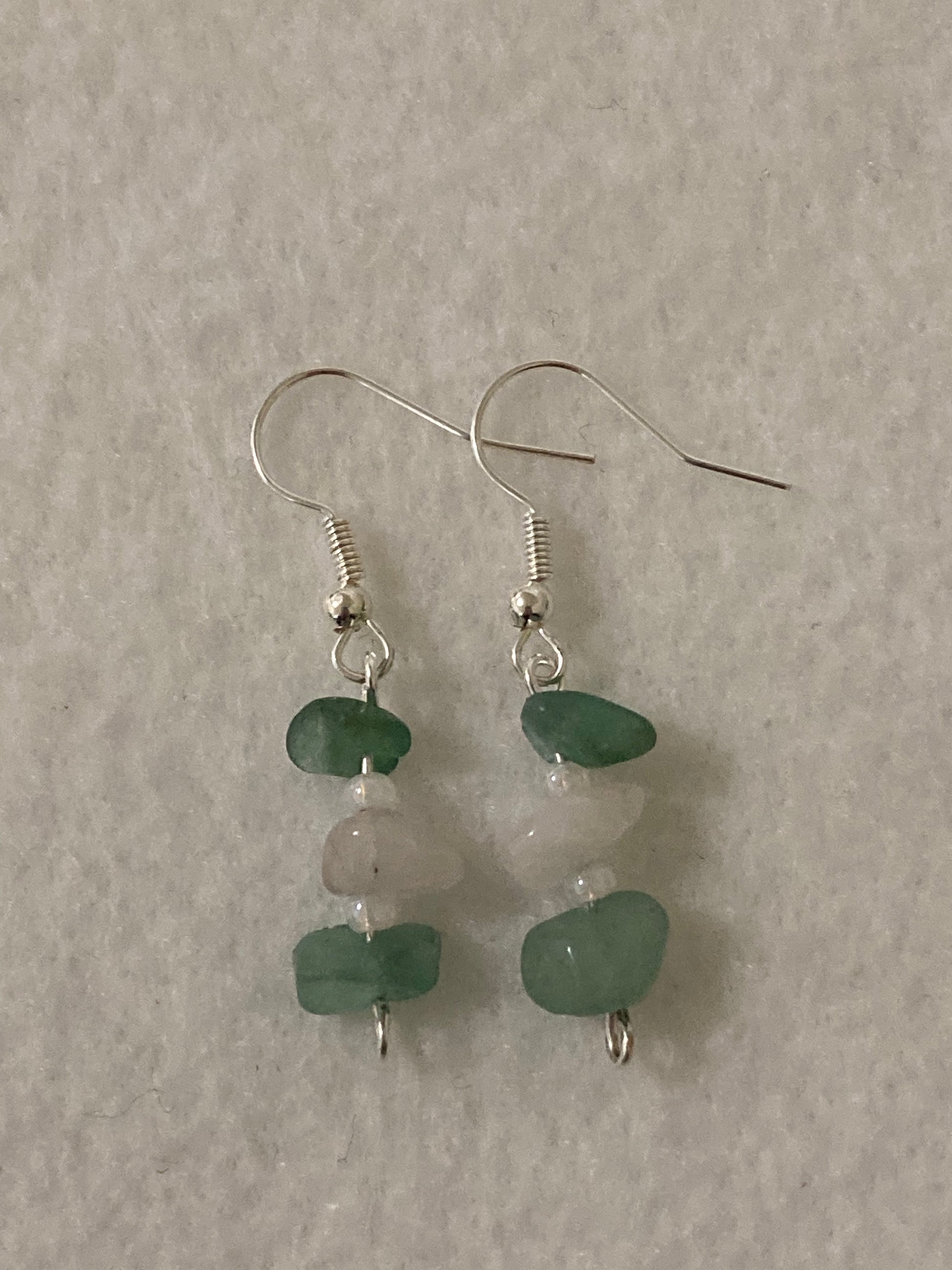 The Seed of Love store | Rose Quartz Heart & Green Aventurine Crystal Earrings