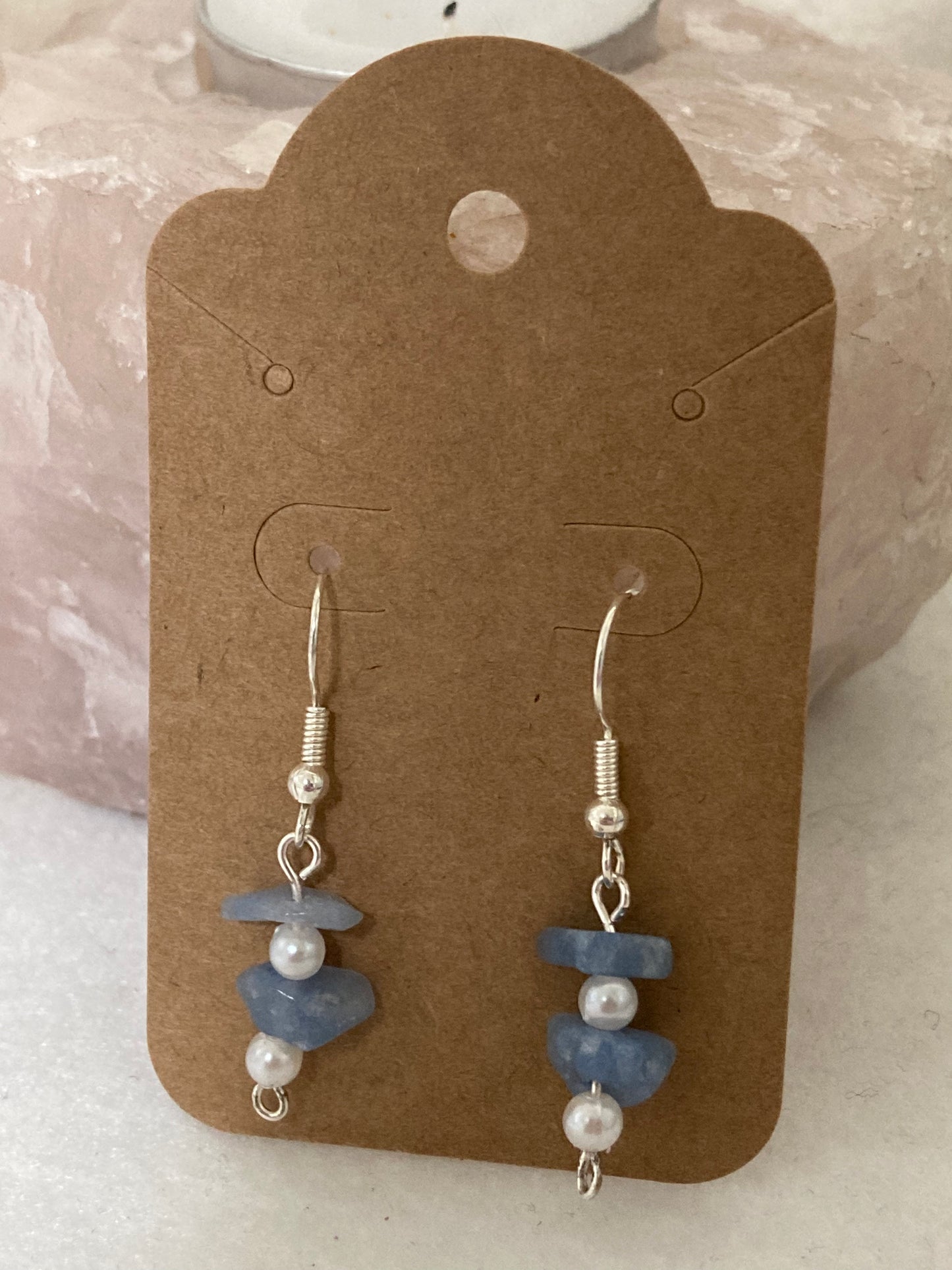 Blue aventurine and pearls earrings