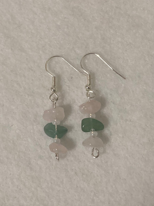 Rose quarts & Green Aventurine crystal earrings!